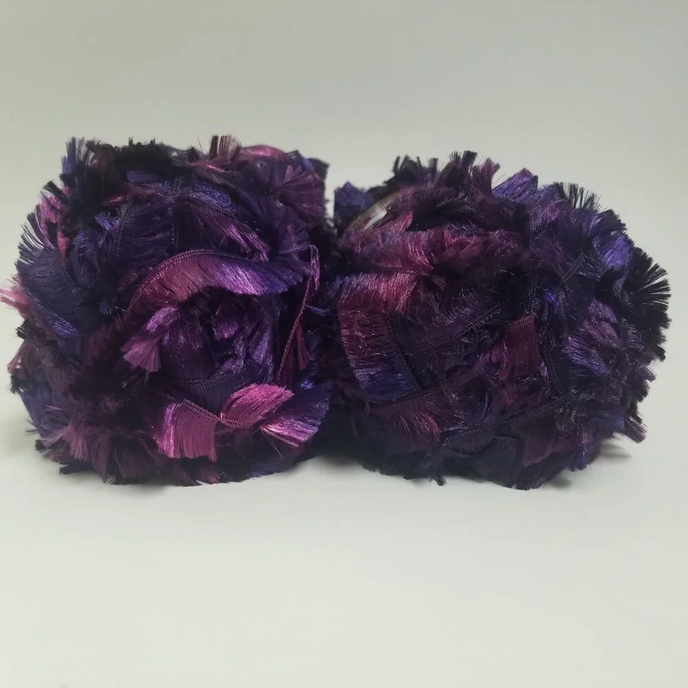 2 Skeins BERNAT Boa Color PARROT 3.5 oz each #5 Bulky Fashion Yarn Purple Pink